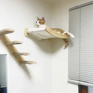 Cat Hammock with Stairway that has Sisal Rope Wall Mounted Climbing Shelf for Scratching, Grinding Claws