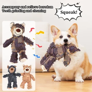 Squeaking Bear plush chew and grind resistant toy