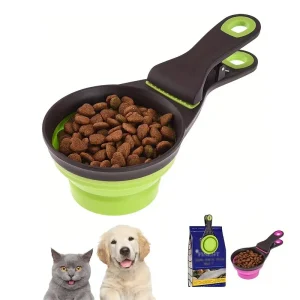 Foldable Pet Food Spoon, 3-in-1 Multifunctional Food Measuring Cup with Storage Clip