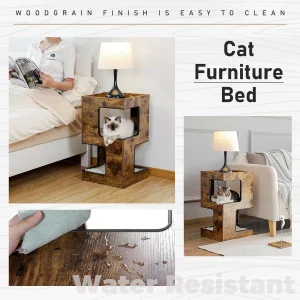 Wood Cat Condo House Bed with Removable Soft Mats with Scratching Pad