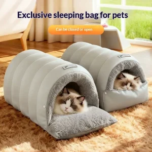 Semi-Enclosed Warm and Washable Cat Bed